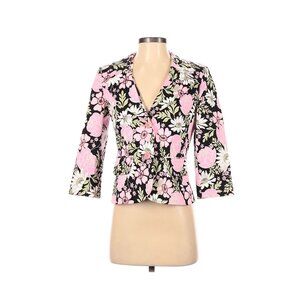 Isabel & Nina Floral Blazer Womens Size 2 Black Pink 3/4 Sleeve Button Front